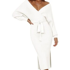 Sweater wrap dress V neck